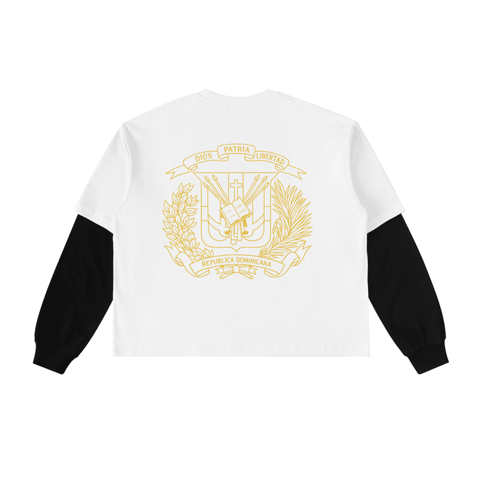 Bronx Dominican Layered Contrast Sleeve Cotton T-Shirt by Bronx Native