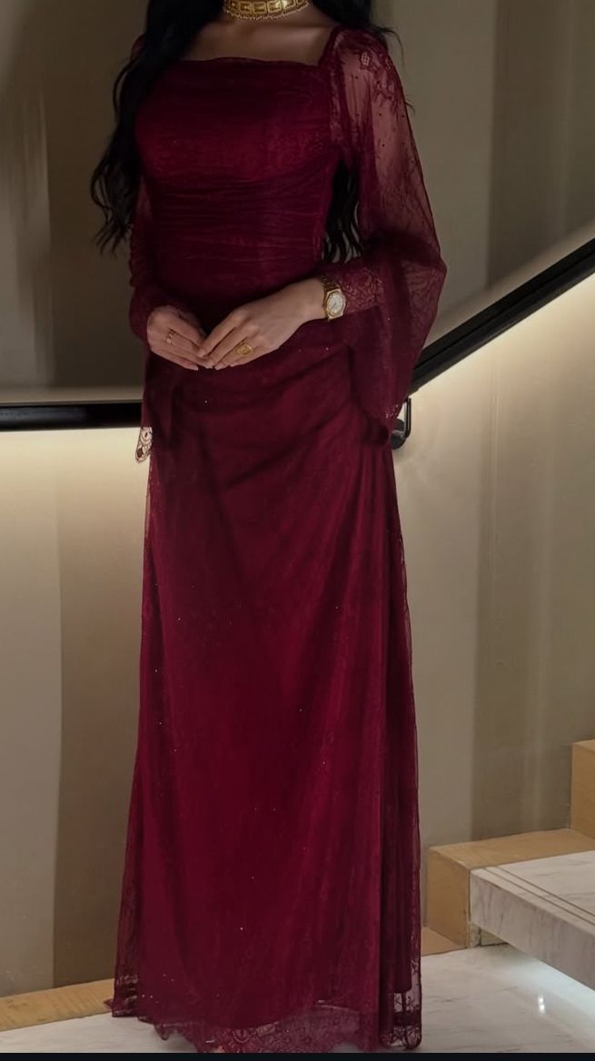 sparkle & shine burgundy allover lace ankle-length pleated sheath evening prom dresses AB1862
