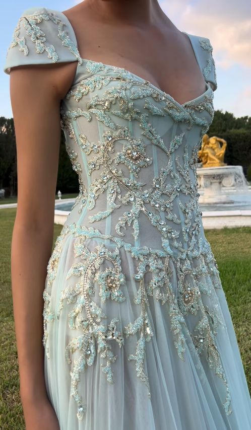 Fairy-tale A Line Exquisite Beaded Tulle Prom Dress Wedding Guest Dress Dinner Outfits Party Gowns AB2198