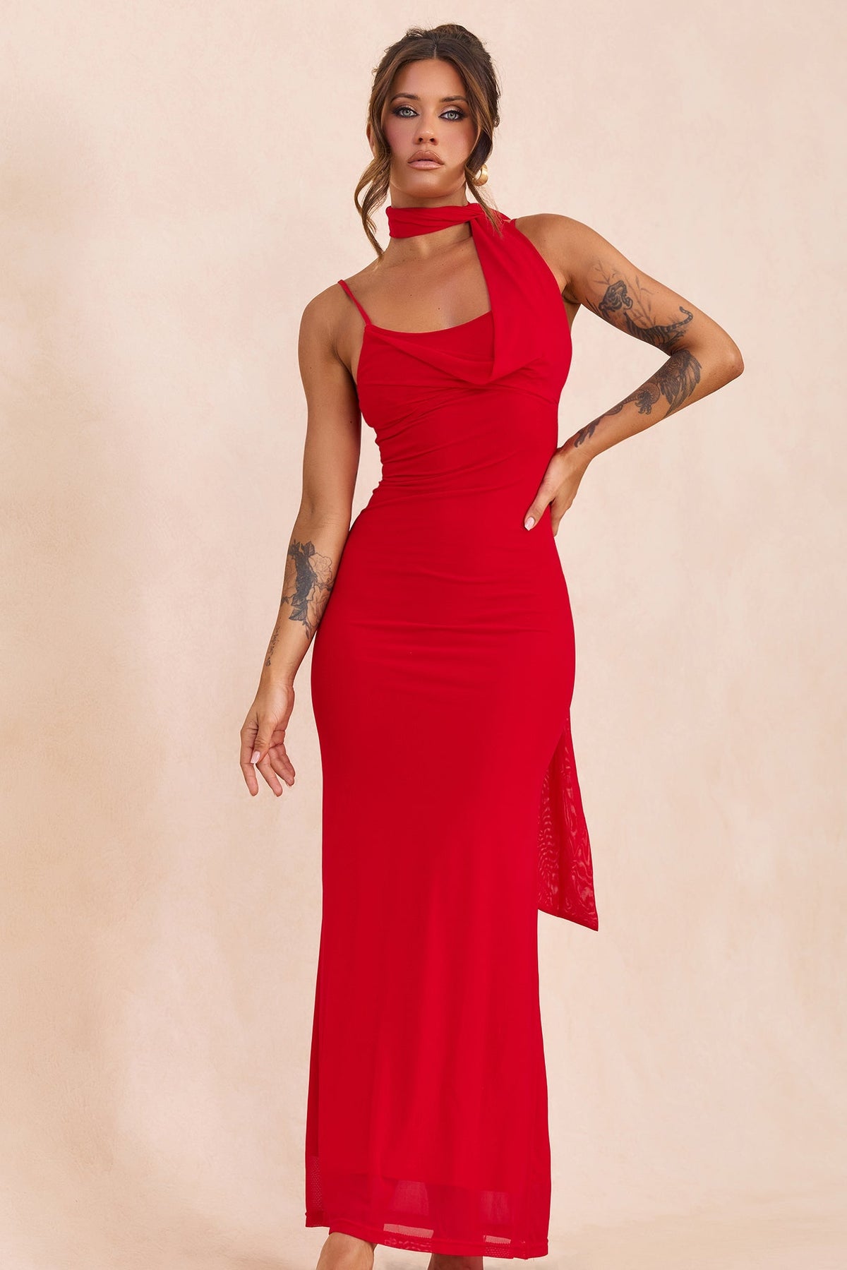 Lunaria Mesh Maxi Dress - Red
