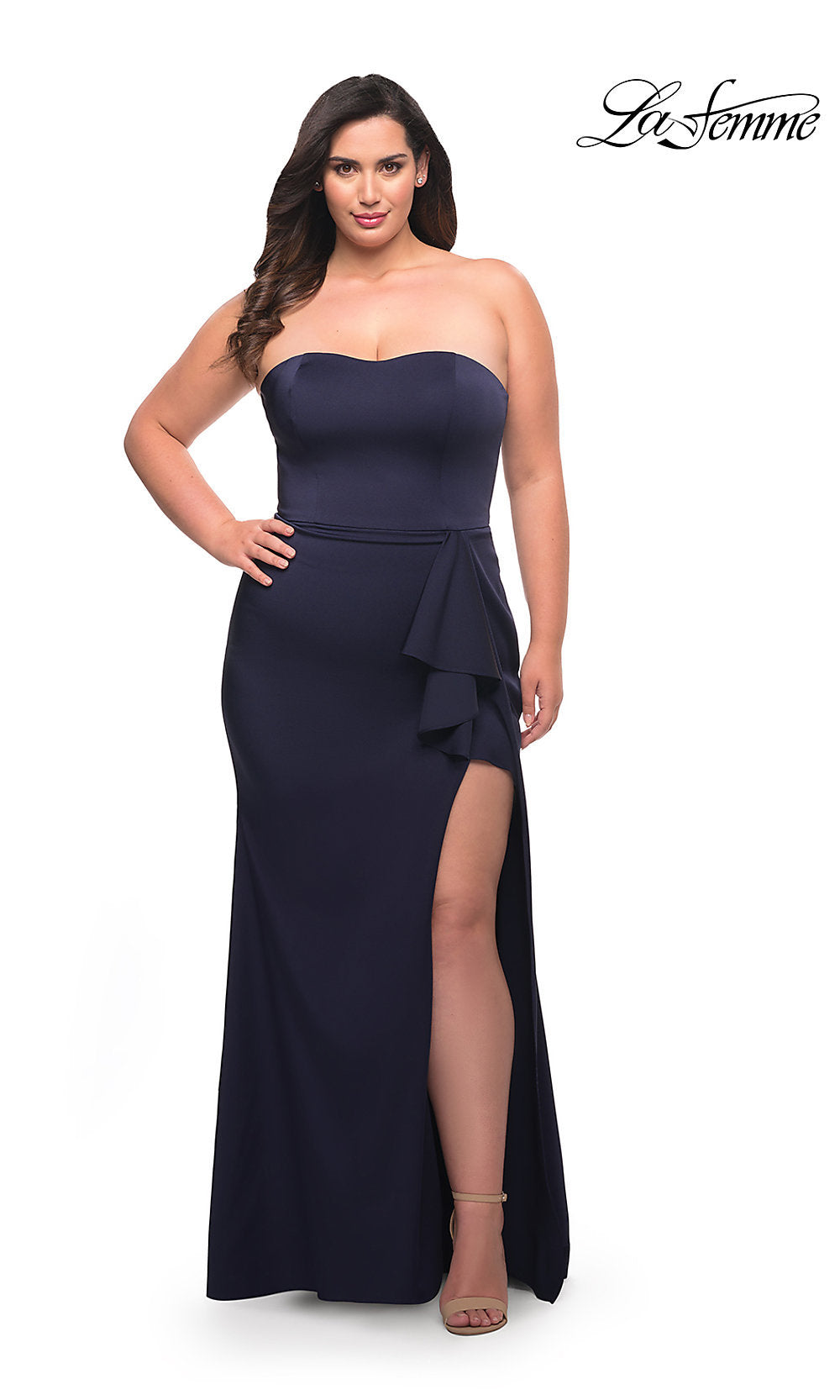 La Femme Long Strapless Plus-Size Formal Gown