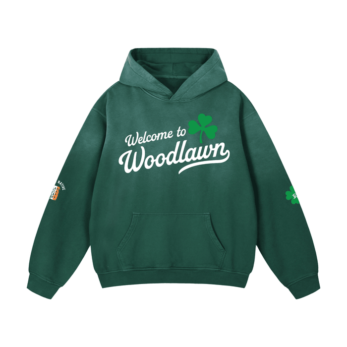 St. Patty's Day Bronx Native Exclusive "Welcome to Woodlawn" Unisex Heavyweight Sunfade Oversized Hoodie by Bronx Native