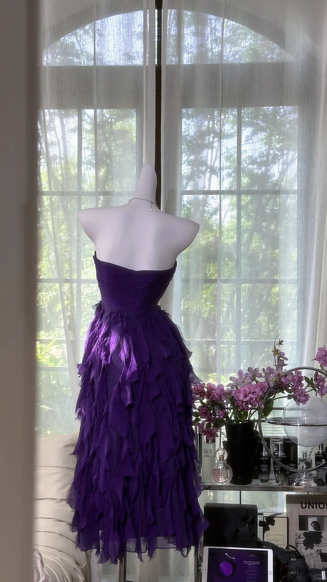 Charming Prom Dresses A Line Sweethehart Purple Chiffon Mid Length Evening Outfits N3581