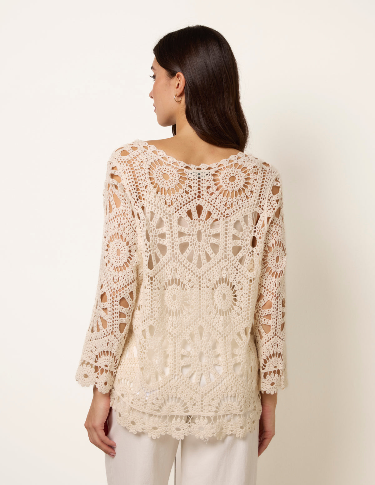 Long-Sleeved Crochet Cardigan