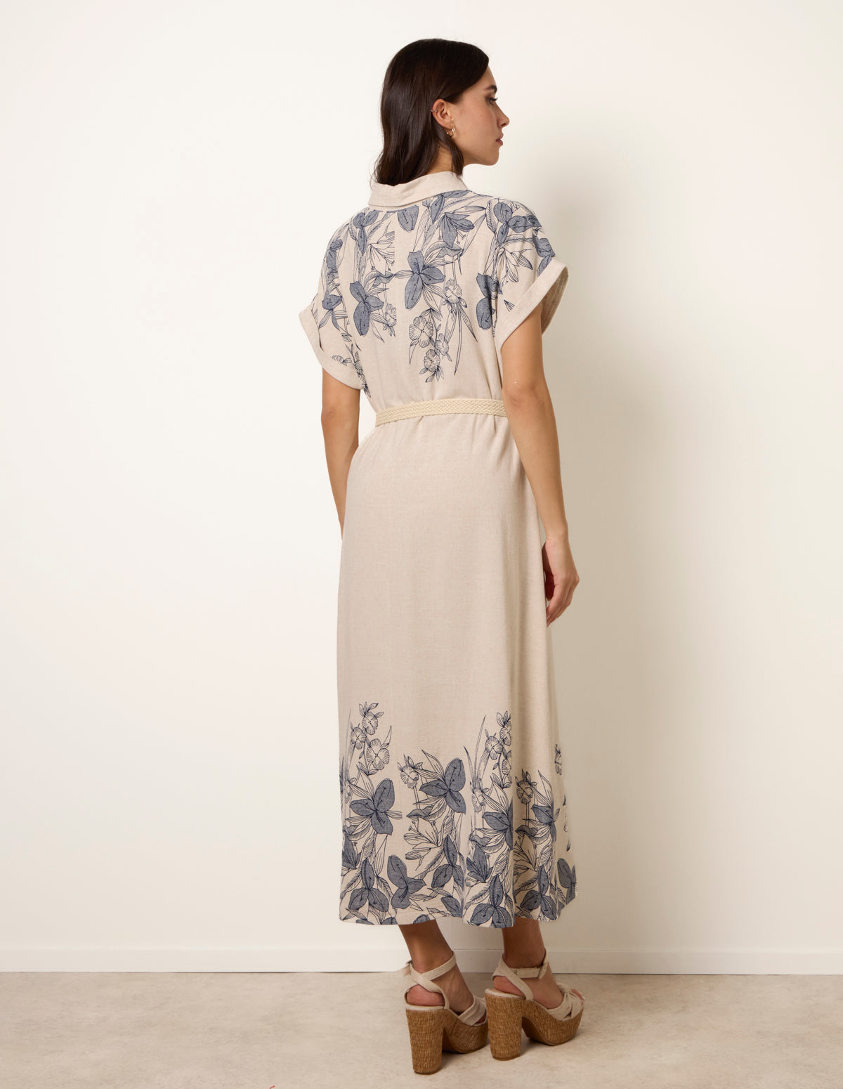 Printed Linen Belted Dress