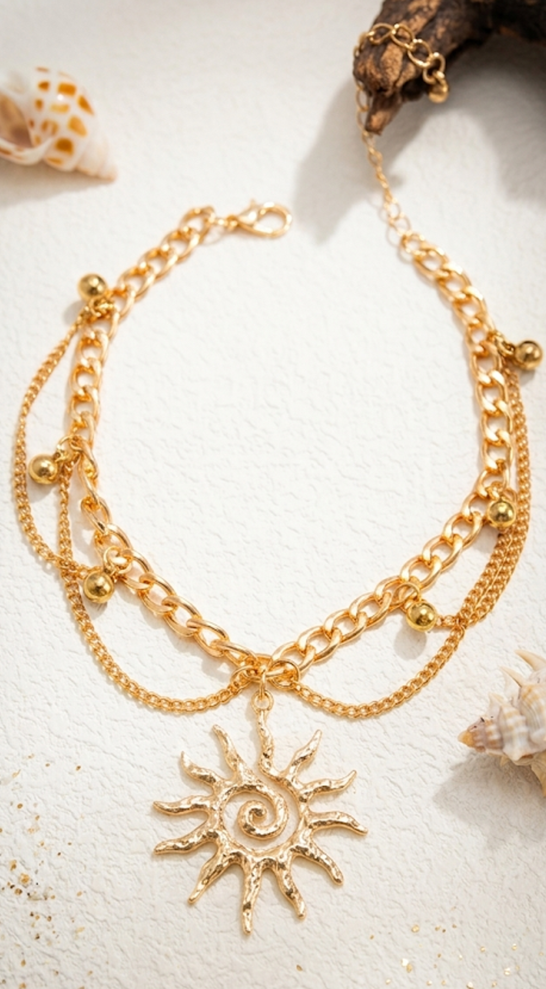 Sol Charm Layered Anklet - Gold