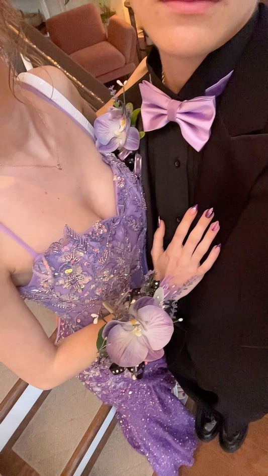 Classic Mermaid Lilac Sequins Long For Women Spaghetti Strap Girls Teens Prom Dresses N2172