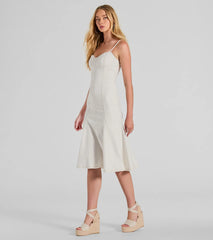 Sweet Day Sleeveless Mermaid Denim Midi Dress