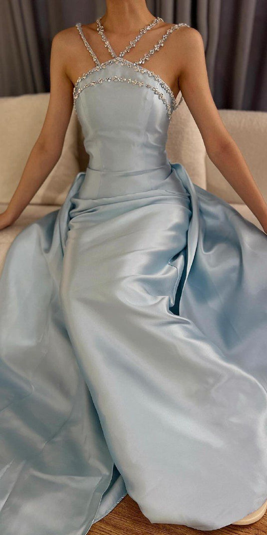 Evening Dress Glitter Decoration Satin Party Graduation Prom Dresses for Special Occasions Robe N2457