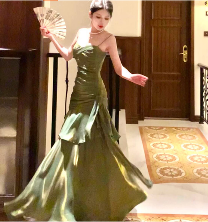 Modest Mermaid Spaghetti Straps Green Long Prom Dresses High School Teens Graduation Dance Dress 20th Birthday Outfits AB2501