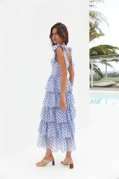Mediterranean Muse Tiered Midi Dress Blue