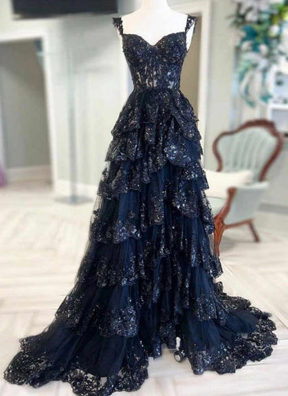Off-the-shoulder Bustier Tiered Ball Gown Prom Dress With Lace-up AB1835