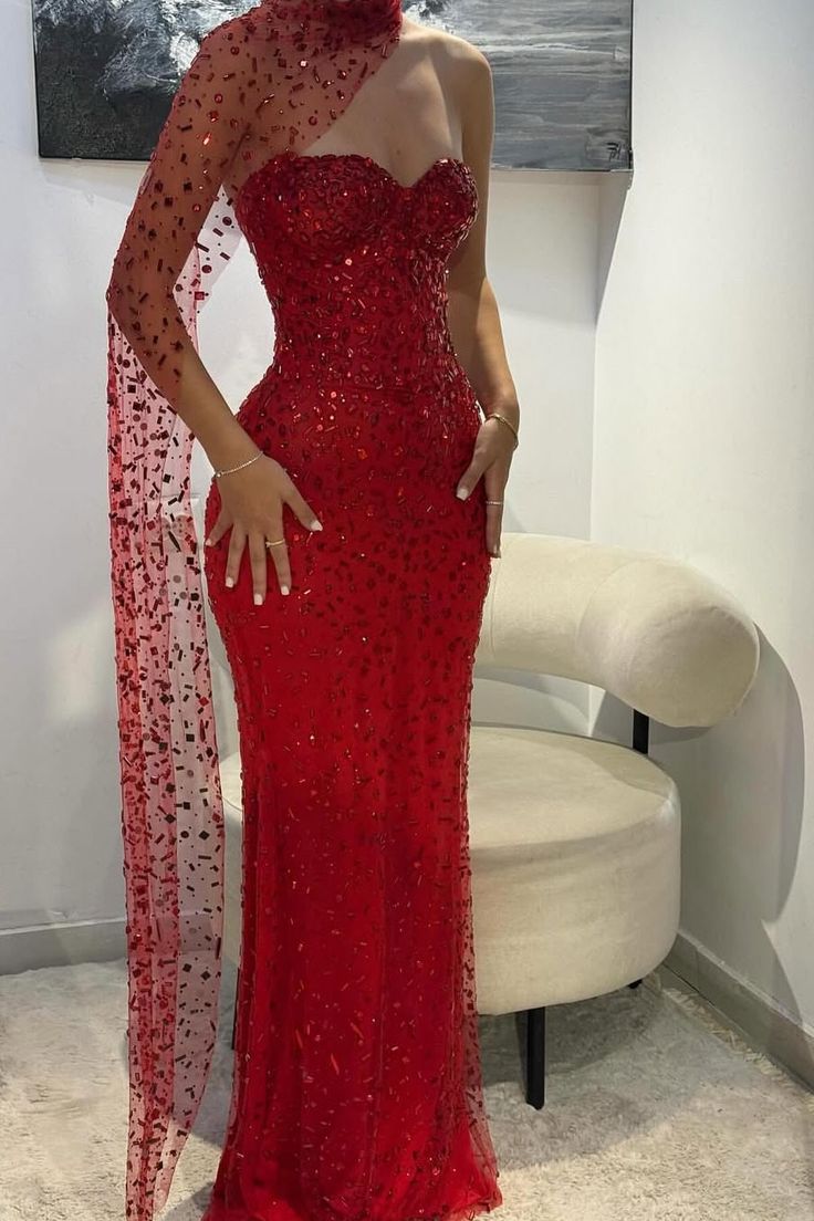 Gorgeous Red Sweetheart Mermaid Prom Dresses Sleeveless Strapless With Gem Semi Formal Grad Long Prom Dress For Teens AB1998