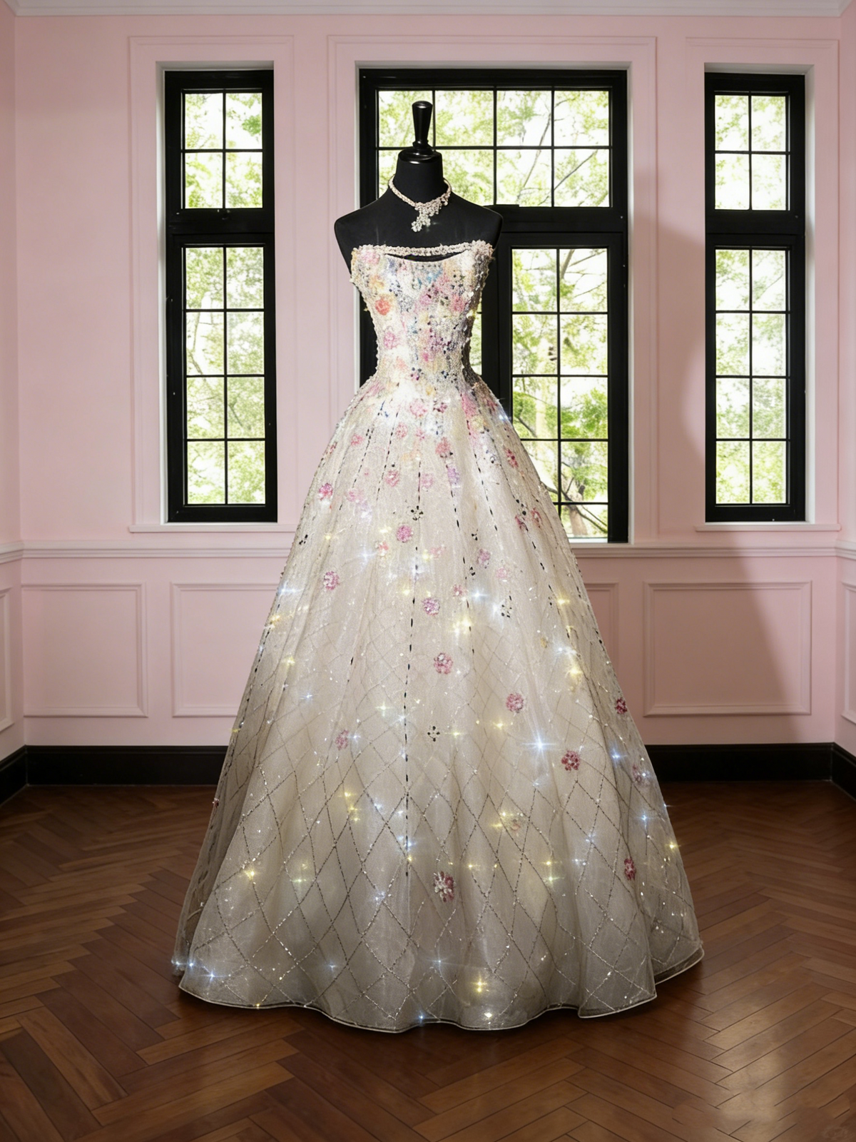 Chic Ball Gown Strapless White Sequins Long Formal Fancy Prom Evening Dress Dinner Outfits Party Gowns For Teens AB2185