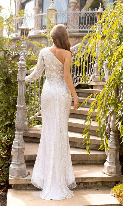 One-Long-Sleeve Long Sequin Formal Dress 12025