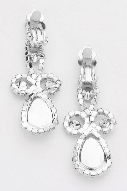 Confidence Silver Teardrop Crystal Rhinestone Vine Drop Collar Necklace & Clip on Earrings Set