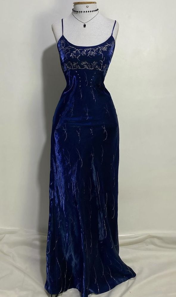 Elegant Sheath Spaghetti Strap Royal Blue Velvet With Beaded Bodice Formal Dress Long Prom Dresses N2746