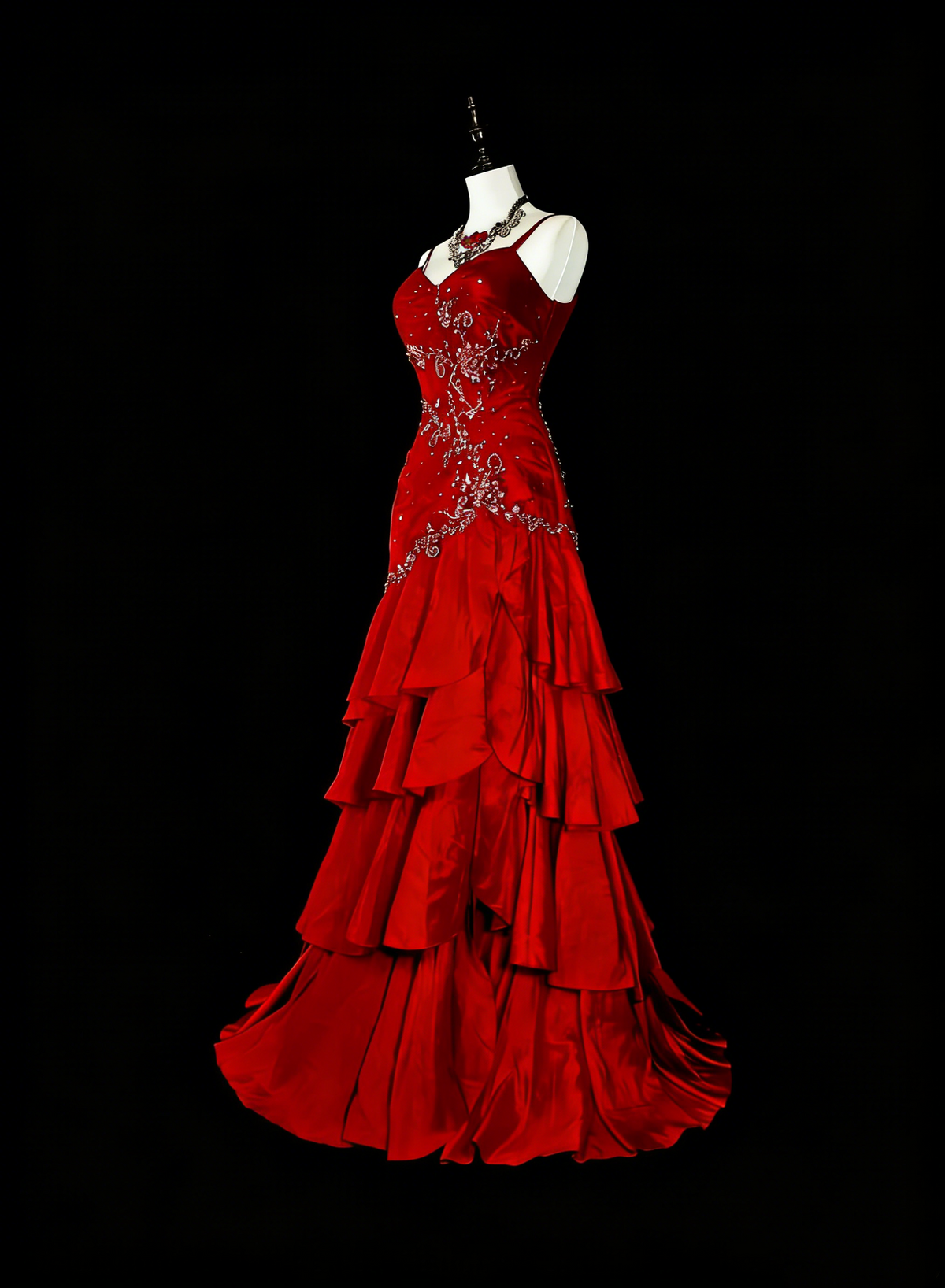 Vintage Mermaid Spaghetti Strap Red With Lace Appliques Beadings Long Prom Gown Party Wear Fashion Dresses N1828
