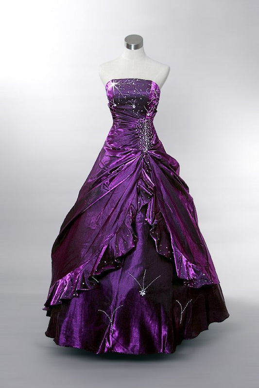 Sexy Ball Gown Strapless Grape Satin Layers Tiered Formal Dress 18th Birthday Prom Dresses N2790