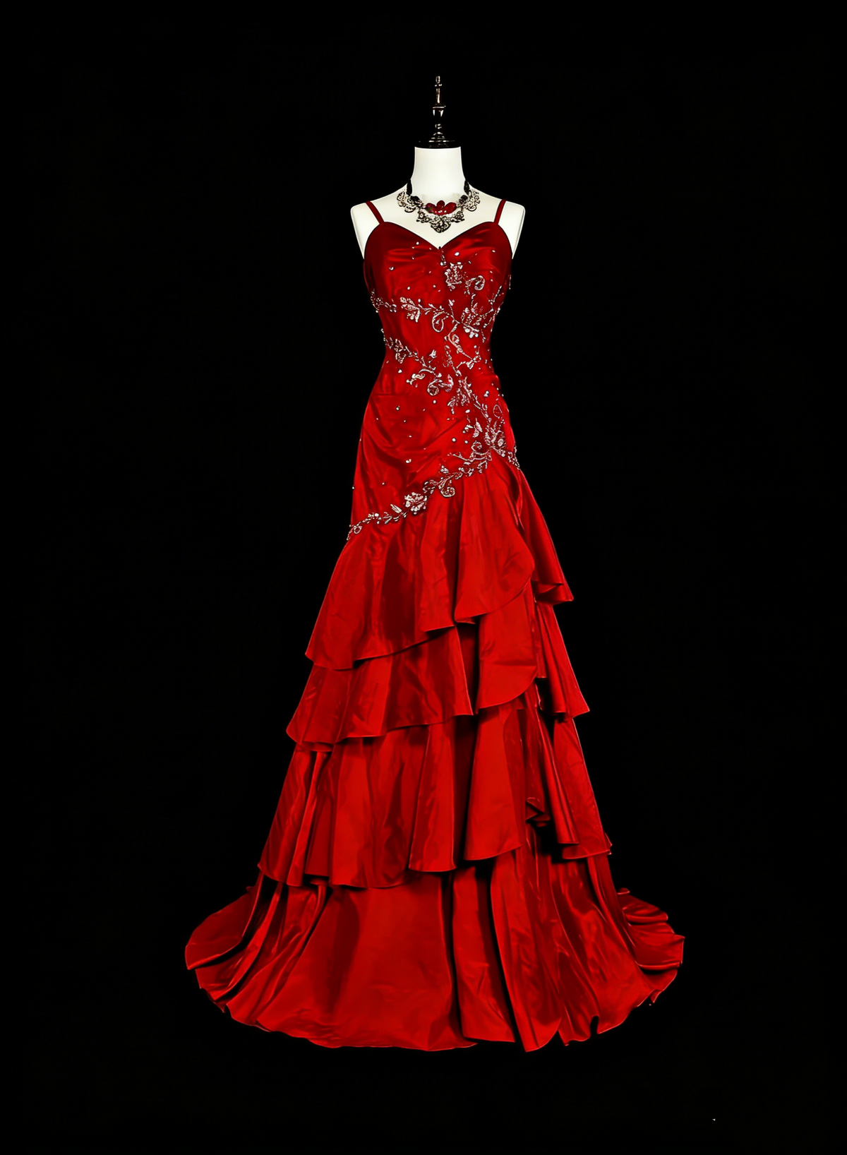 Vintage Mermaid Spaghetti Strap Red With Lace Appliques Beadings Long Prom Gown Party Wear Fashion Dresses N1828