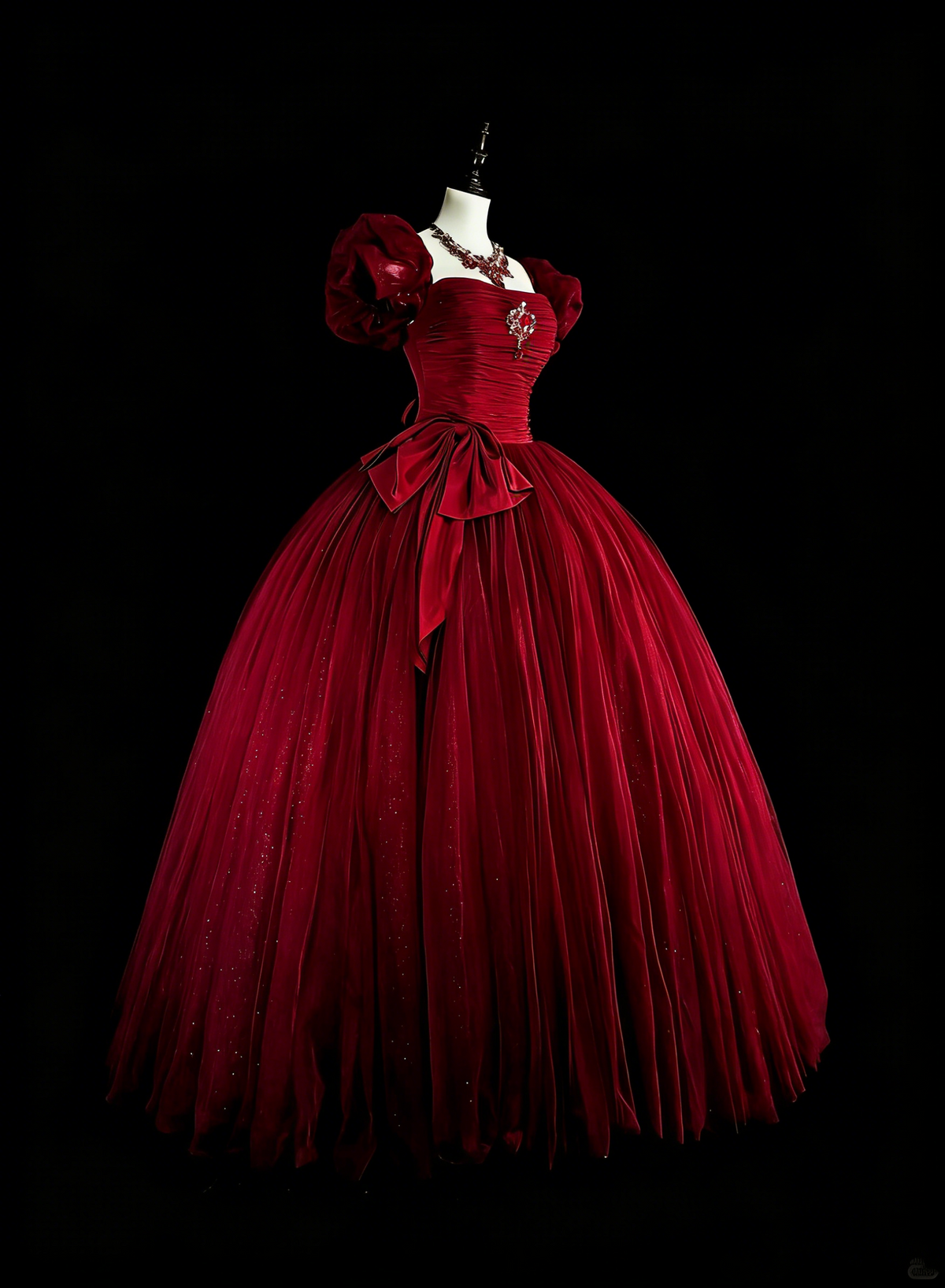 Modest Prom Dresses Ball Gown Square Neck Burgundy Tulle Long Quince Dress N3072