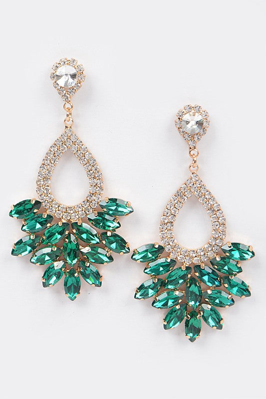 Just Look Rhinestone Earrings - Green