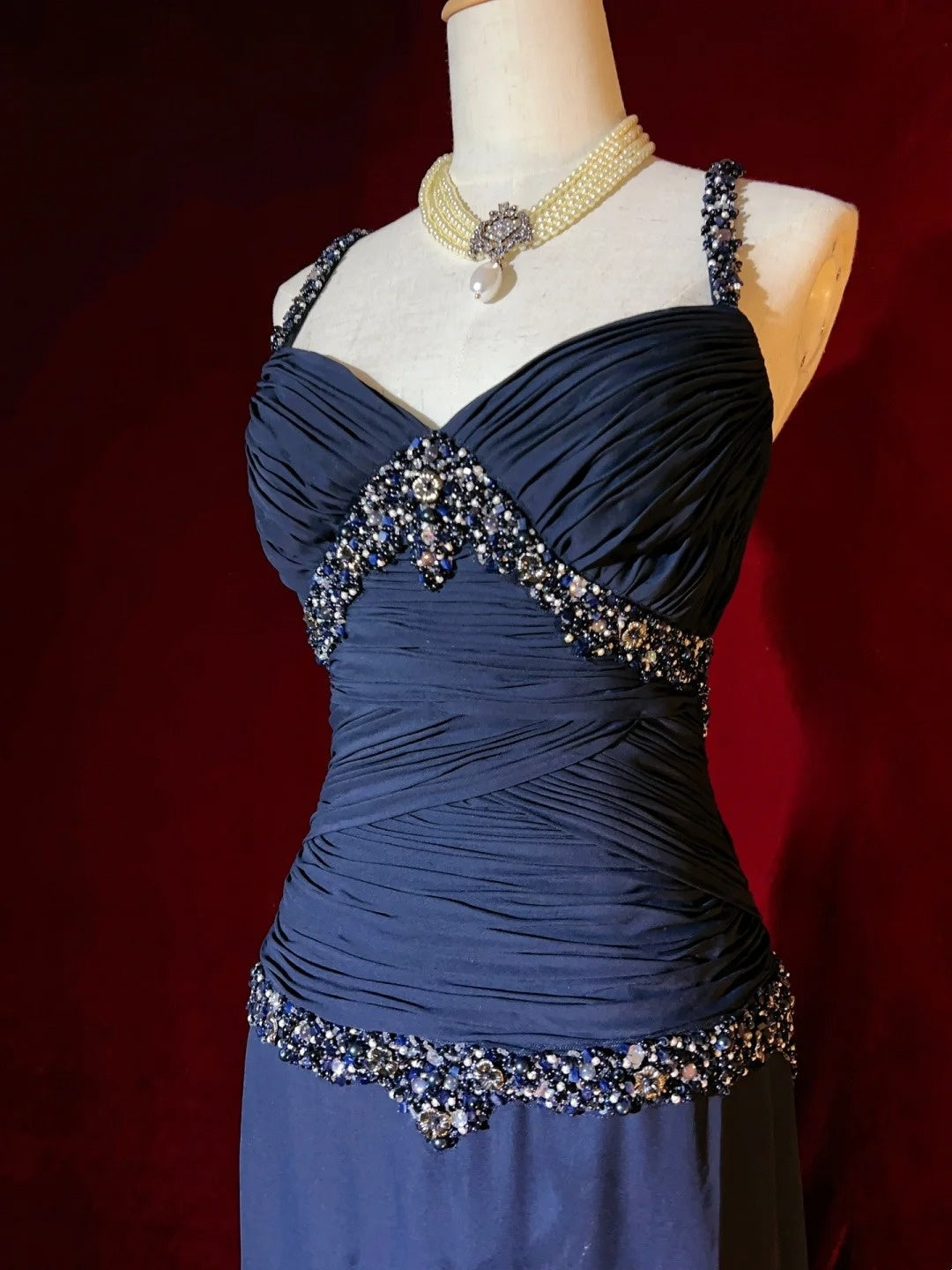 Modest Prom Dresses Inspo A Line Spaghetti Strap Navy Blue With Beading For Women Formal Dress N3262