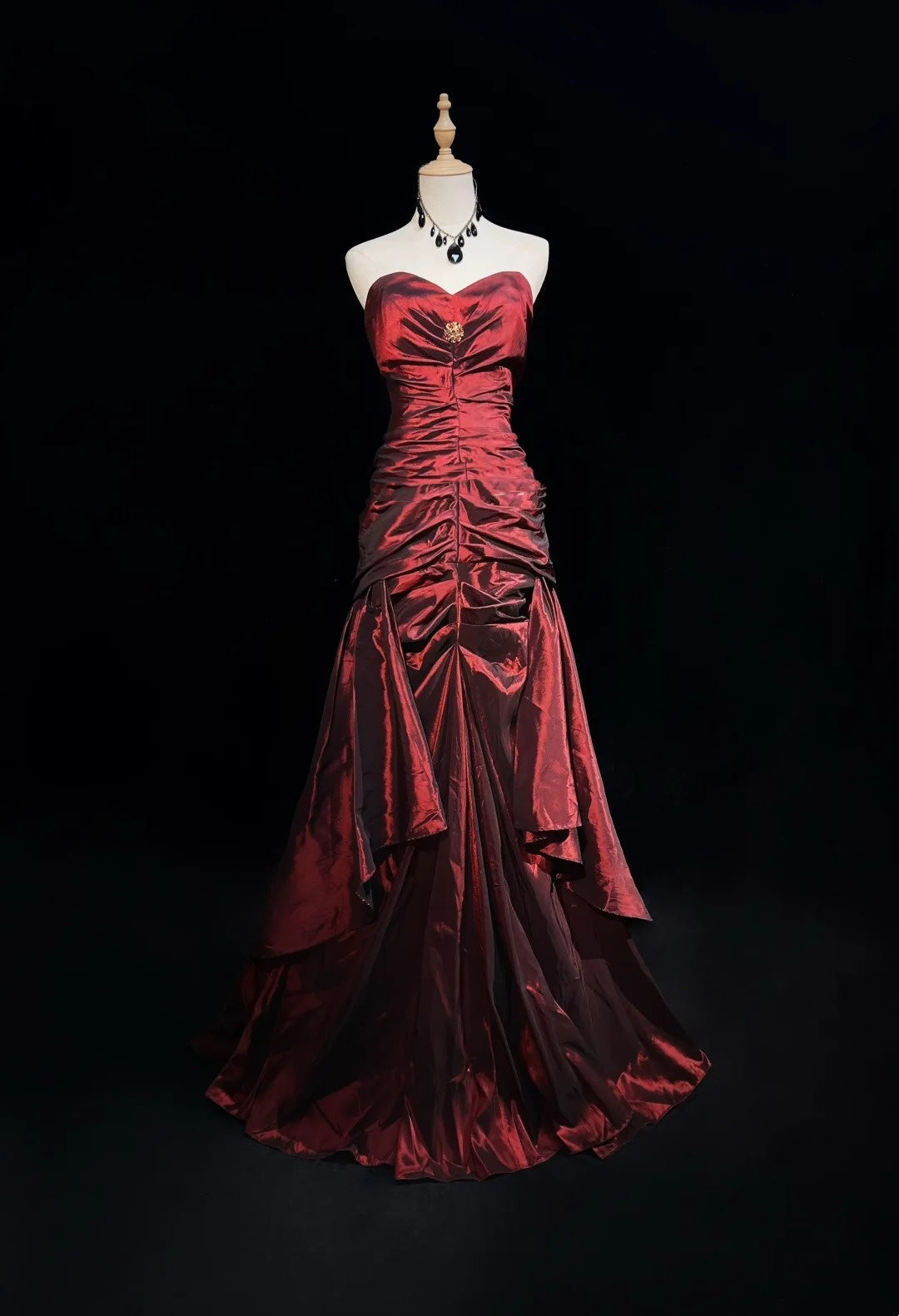 Vintage 90s Prom Dresses Mermaid Sweetheart Burgundy Taffeta With Ruffled Long Prom Gown N3031