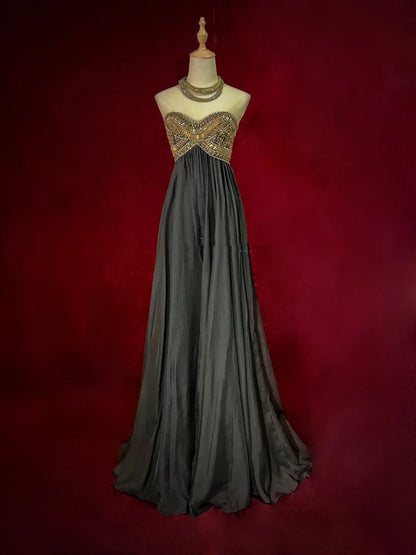 Modest Prom Dresses Inspo A line Sweetheart Black Chiffon With Beading For Women Formal Dress N3215