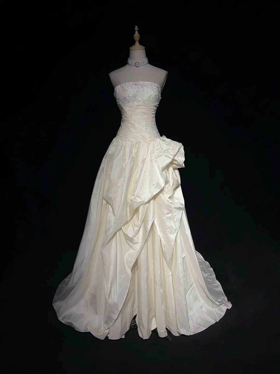 Vintage Prom Dresses 80s Ball Gown Light Champagne Strapless With Lace Evening Outfits N3470