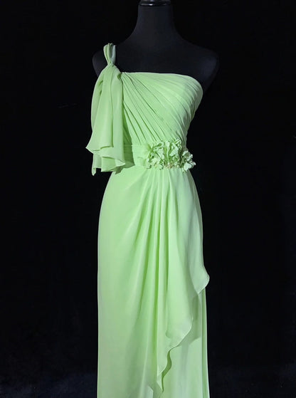 Beautiful Prom Dresses A line One Shoulder Chiffon Green With Ruffled Long Evening Outfits N3383