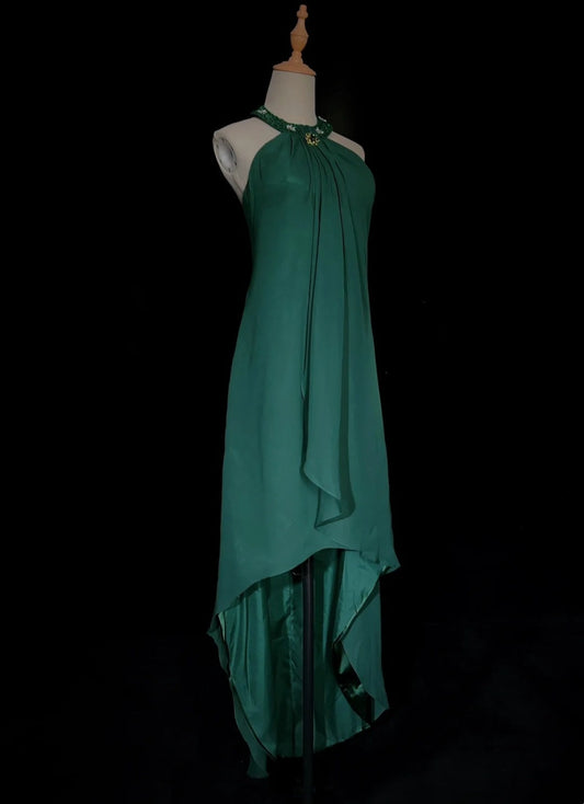 Vintage Prom Dresses 80s A Line Halter Green Chiffon With Beaded Long Evening Outfits N3450