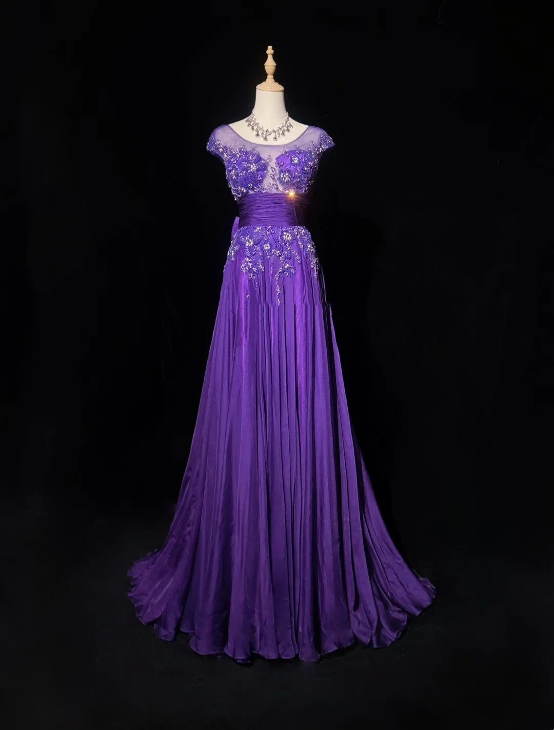 Vintage Prom Dresses A Line Bateau Purple Chiffon 80s With Beading Long Formal Evening Outfits N3899