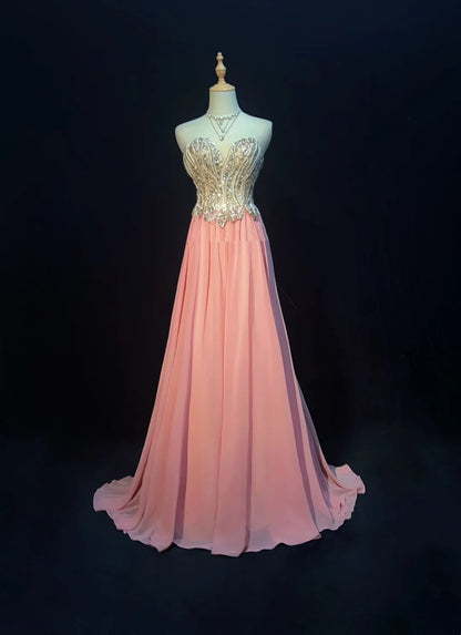 Vintage Prom Aesthetic Dresses A Line Sweetheart Blush Pink Chiffon With Beading Long Formal Dress N3032