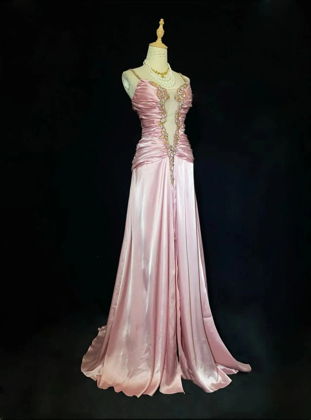 Vintage Prom Dresses 80s Mermaid Spaghetti Strap Pink Satin Long Formal Evening Outfits N3479