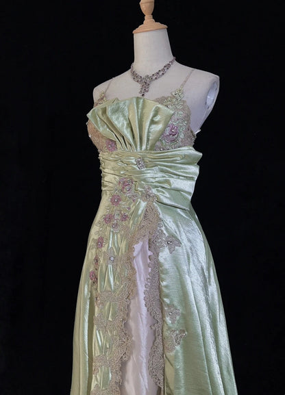 Elegant Prom Dresses Inspo Mermaid Spaghetti Strap Sage Green Satin With Lace Beading For Women Formal Dress N3230