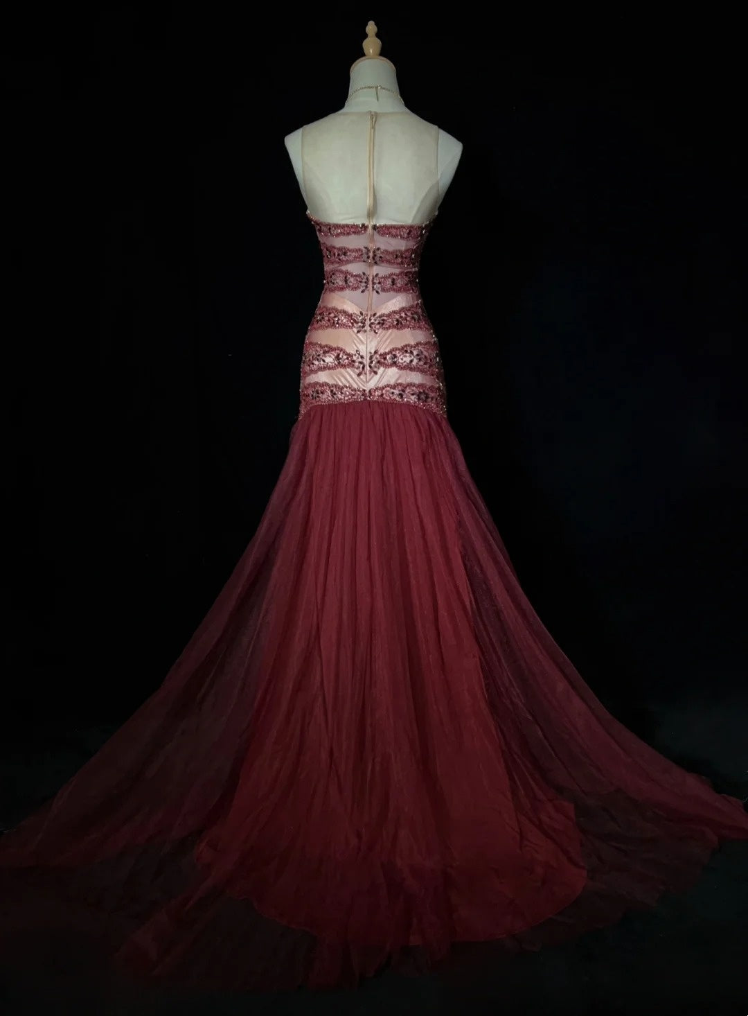Vintage Prom Dresses Inspo Mermaid Strapless Drop Waist 90s Burgundy Satin With Beading For Women Formal Gowns N3309