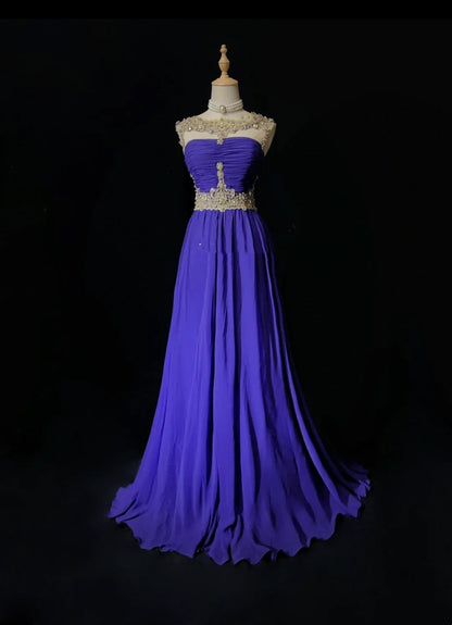 Modest Prom Dresses A Line Purple Jewel Neck With Ruffled Beads Lace Long Formal Outfits N3700