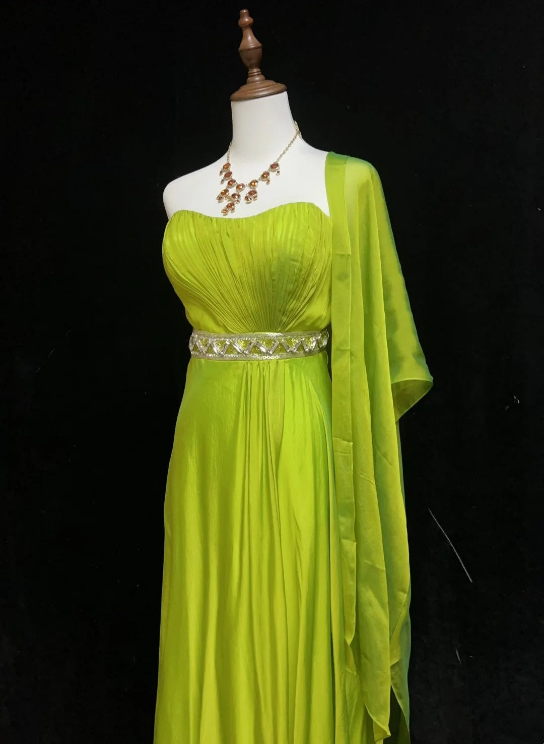 Vintage 90s Prom Dresses A Line Strapless Green Chiffon With Pleated Cape Formal Evening Outfits N3852