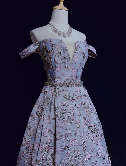 Modest Prom Dresses Ball Gown Spaghetti Strap Lilac Lace With Beading Long Evening Outfits N3463