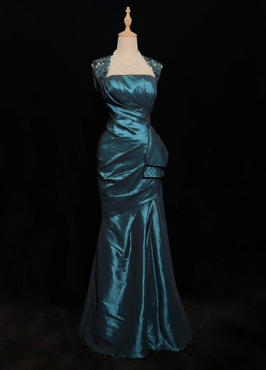 Beautiful Prom Dresses Mermaid Square Neck Teal Backless With Ruffled Bodice Long Evening Outfits N3363
