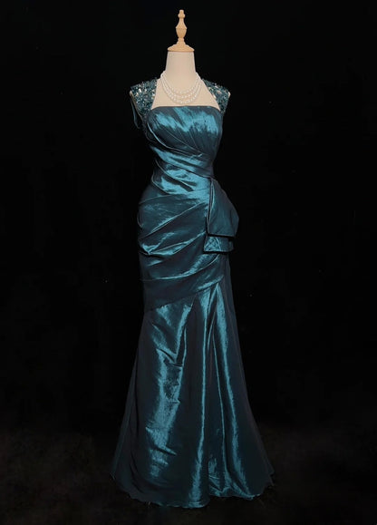 Beautiful Prom Dresses Mermaid Square Neck Teal Backless With Ruffled Bodice Long Evening Outfits N3363