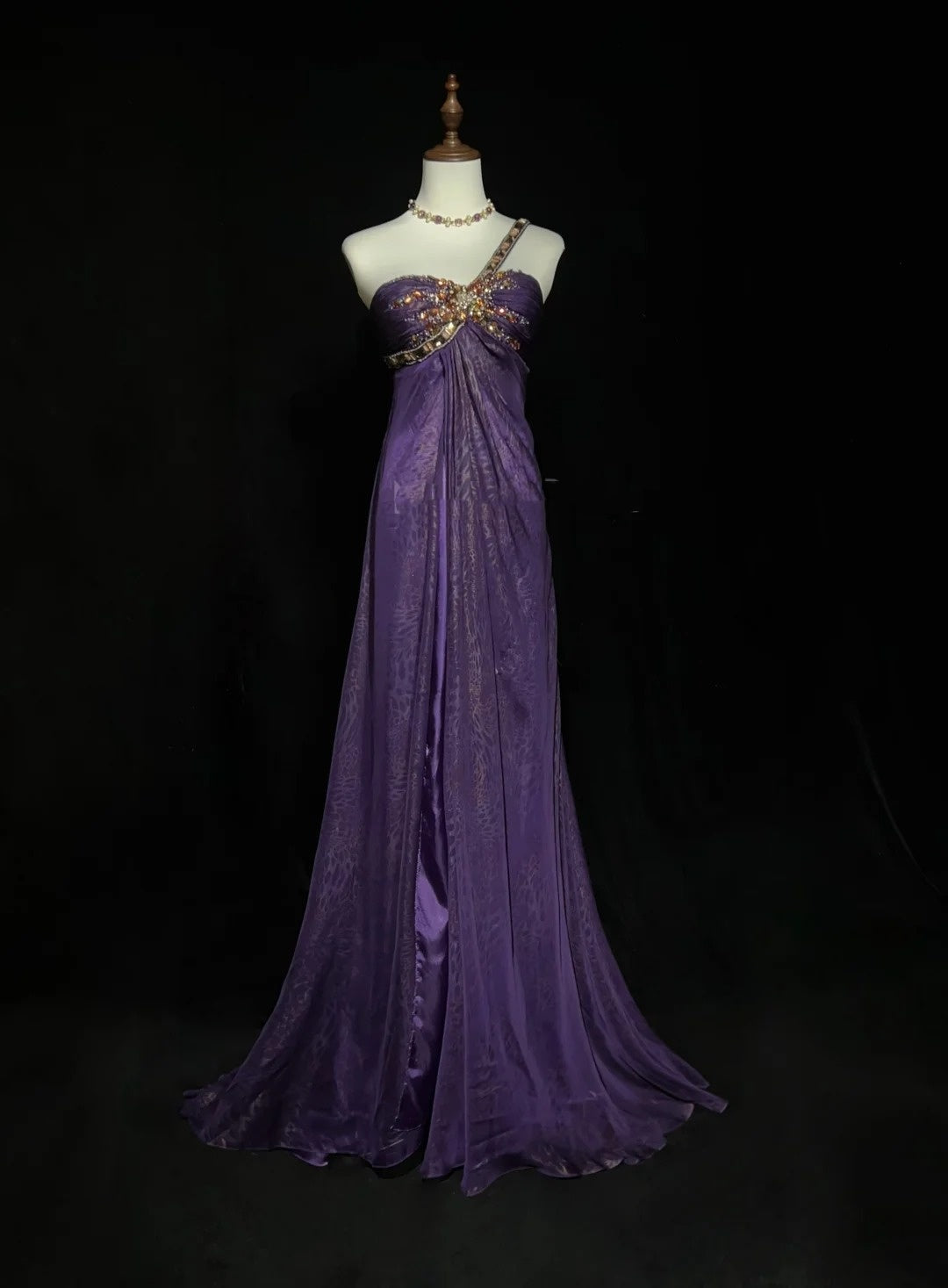 Vintage Prom Aesthetic Dresses A Line One Shoulder Purple Chiffon With Beading Long Formal Dance Dress N3014