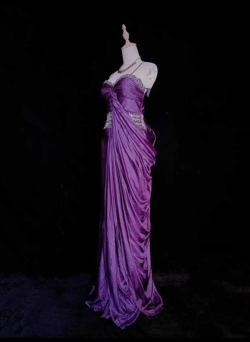 Vintage Prom Dresses Spaghetti Strap Mermaid Purple Chiffon With Beading Long Formal Evening Outfits N3866