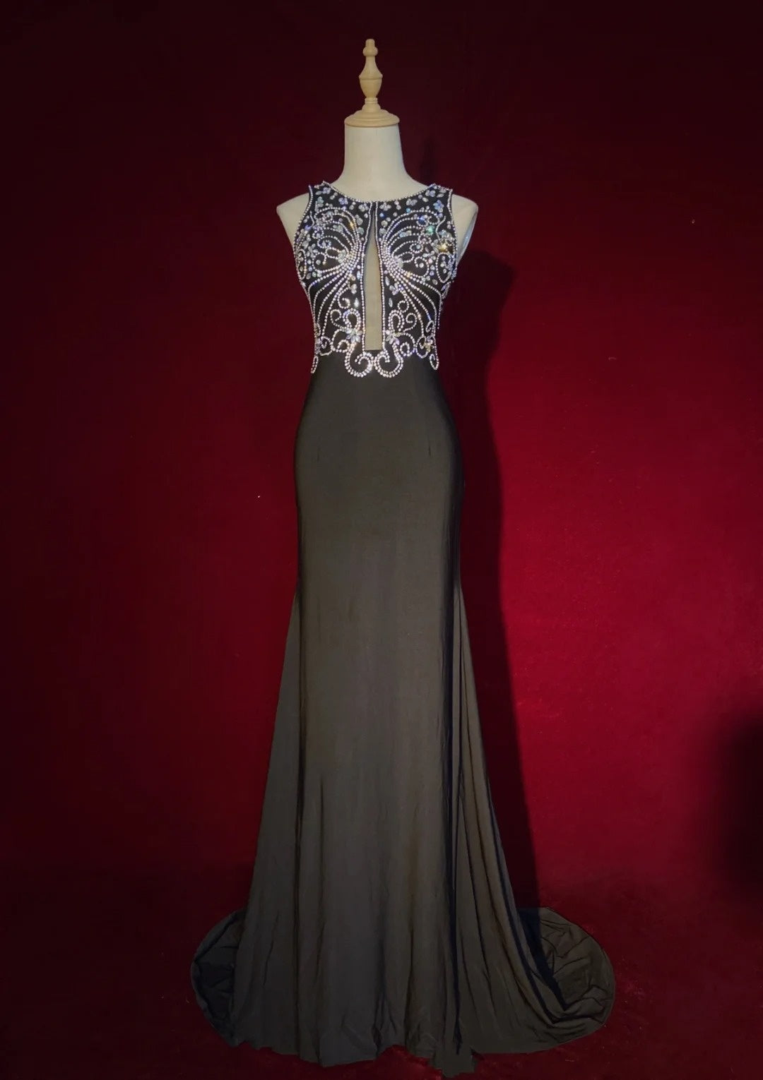 Modest Prom Dresses Mermaid Scoop Neck With Silver Beading Long Formal Evening Dress N3874