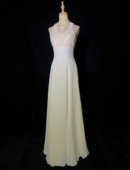 Vintage Prom Dresses Inspo A line Scoop Neck Chiffon Ombre White Yellow With Lace For Women Formal Dress N3253