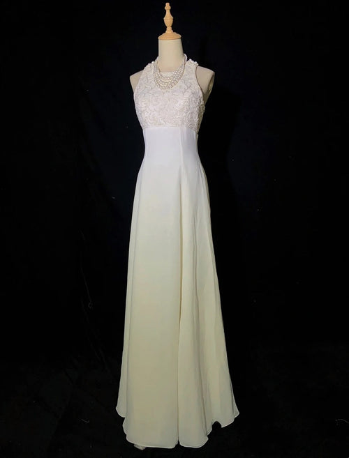 Vintage Prom Dresses Inspo A line Scoop Neck Chiffon Ombre White Yellow With Lace For Women Formal Dress N3253