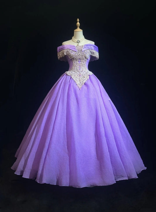 Princess Prom Dresses Ball Gown Off The Shoulder Grape With Pearls Formal Evening Outfits N3885