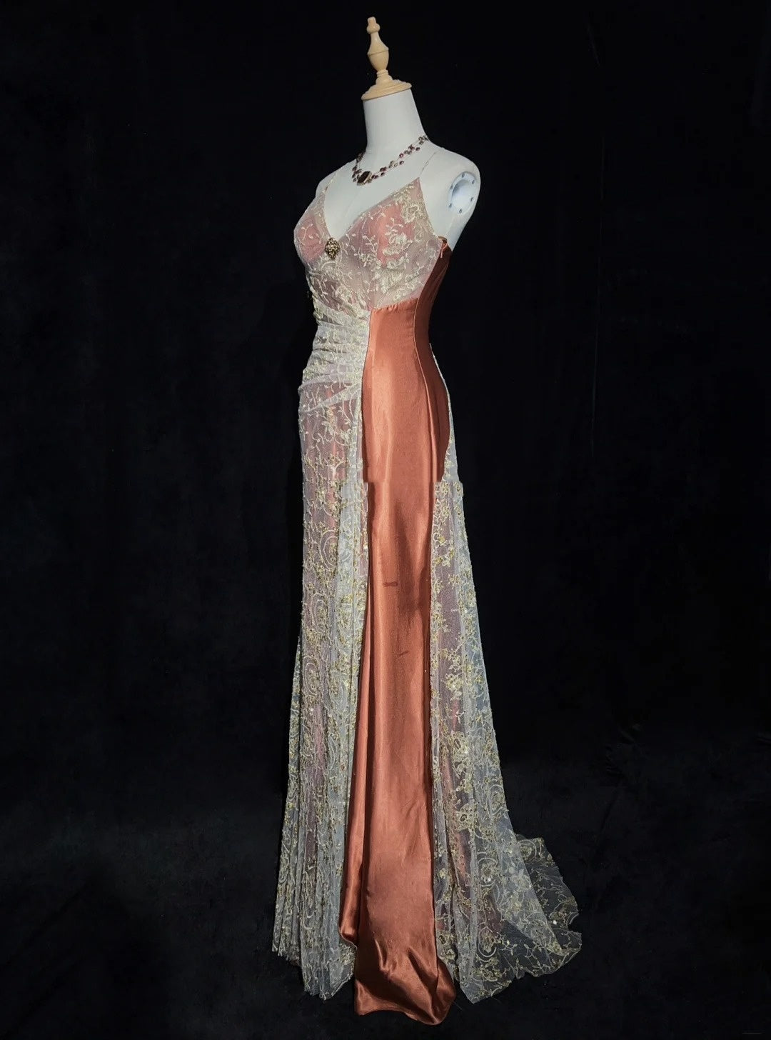 Modest Prom Dresses Mermaid Spaghetti Strap Gold Lace With Beading Long Evening Outfits N3462