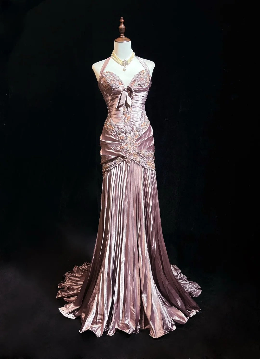 Vintage Prom Dresses 80s Mermaid Halter Pink Satin With Ruffled Long Evening Outfits N3452